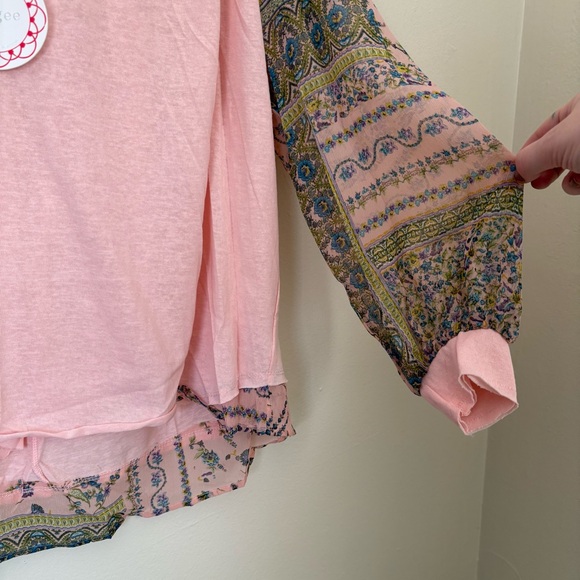 NWT Umgee | Pink Boho Top with Floral Sleeves | Size Small - Picture 11 of 16
